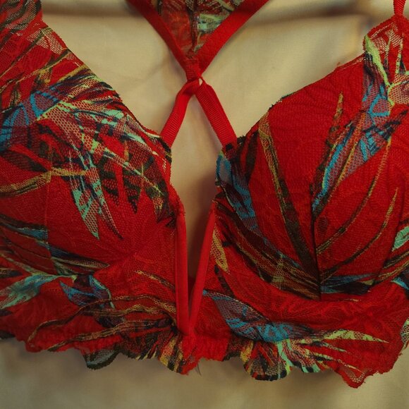 Victoria's Secret Date Push Up Large V Plunge Racerback Red Blue Lace Padded - Picture 6 of 7